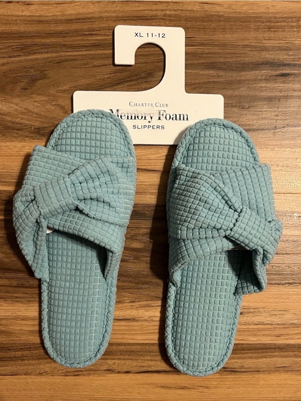 Charter Club Women's Textured Knot-Top Slippers, Blue, Size XL (11-12) MSRP $35